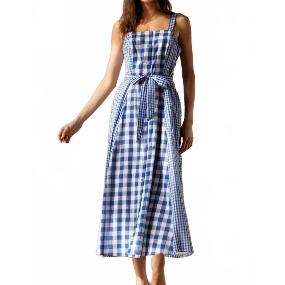 Storia Blue and White Gingham Midi Dress - Picture 6 of 7